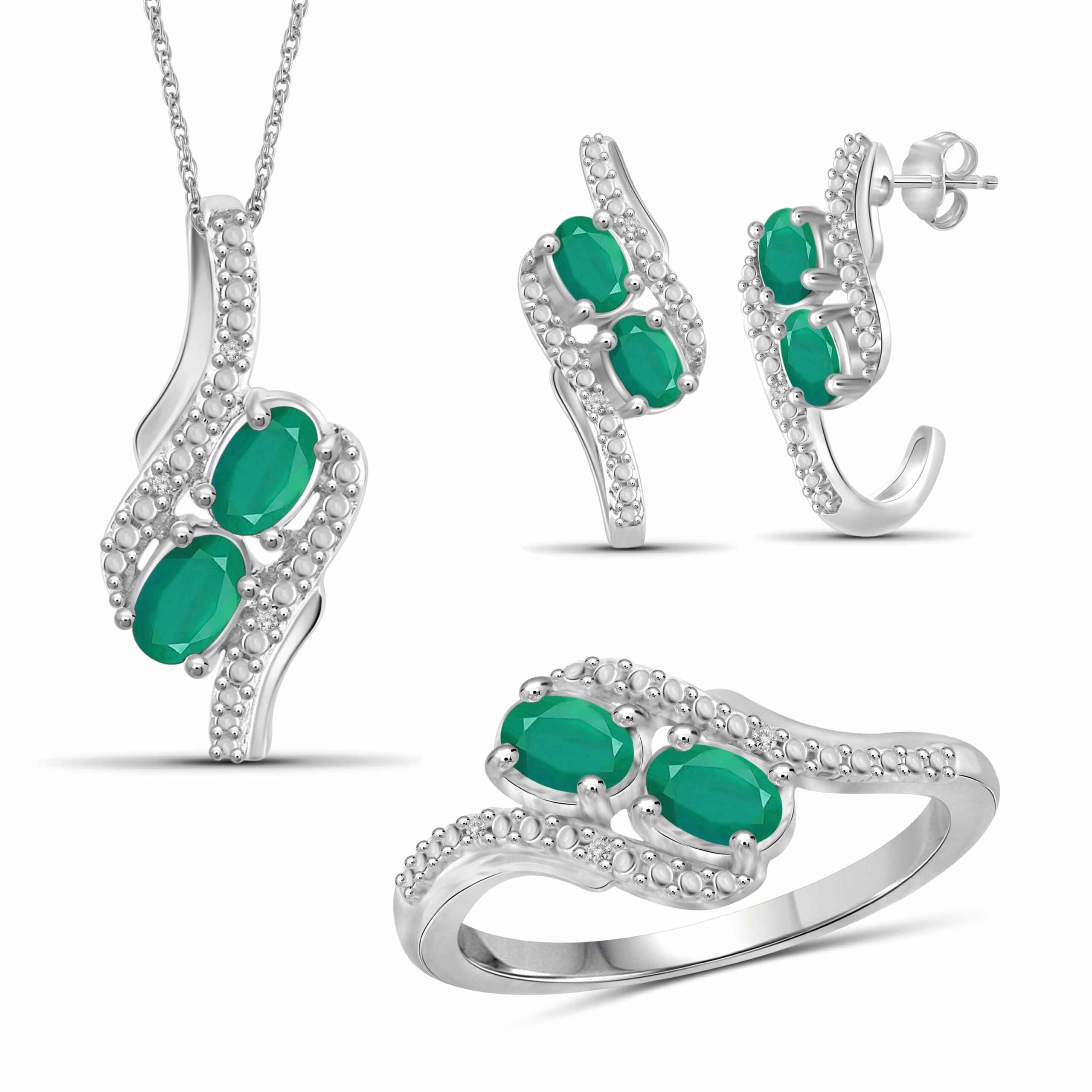 Only 45.00 usd for JewelonFire 1.80 Carat T.G.W. Emerald And 1/20 Carat  T.W. White Diamond Sterling Silver 3 Piece Jewelry Set - Assorted Colors  Online at the Shop